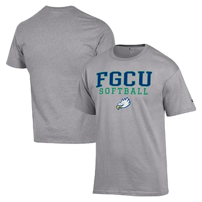 Men's Champion  Gray Florida Gulf Coast Eagles Stack Logo Softball Powerblend T-Shirt