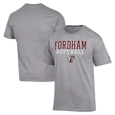 Men's Champion  Gray Fordham Rams Stack Logo Softball Powerblend T-Shirt