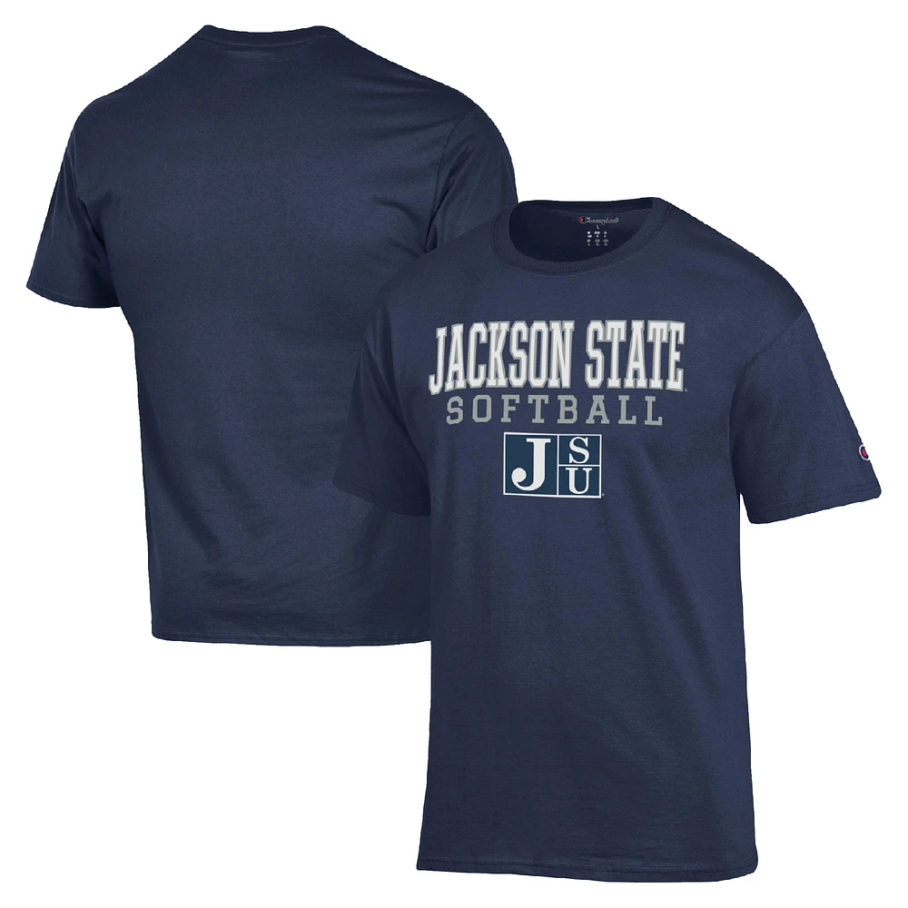 Men's Champion Navy Jackson State Tigers Stack Logo Softball Powerblend T-Shirt