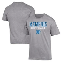 Men's Champion  Gray Memphis Tigers Stack Logo Softball Powerblend T-Shirt