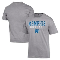 Men's Champion  Gray Memphis Tigers Stack Logo Softball Powerblend T-Shirt