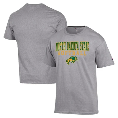 Men's Champion  Gray NDSU Bison Stack Logo Softball Powerblend T-Shirt
