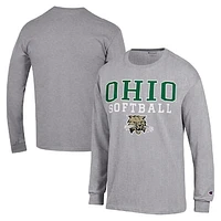 Men's Champion  Gray Ohio Bobcats Stack Logo Softball Powerblend Long Sleeve T-Shirt