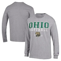 Men's Champion  Gray Ohio Bobcats Stack Logo Softball Powerblend Long Sleeve T-Shirt