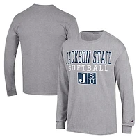 Men's Champion  Gray Jackson State Tigers Stack Logo Softball Powerblend Long Sleeve T-Shirt