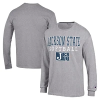 Men's Champion  Gray Jackson State Tigers Stack Logo Softball Powerblend Long Sleeve T-Shirt