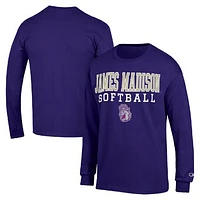 Men's Champion James Madison Dukes Stack Logo Softball Powerblend Long Sleeve T-Shirt
