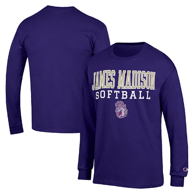 Men's Champion James Madison Dukes Stack Logo Softball Powerblend Long Sleeve T-Shirt