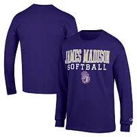 Men's Champion James Madison Dukes Stack Logo Softball Powerblend Long Sleeve T-Shirt
