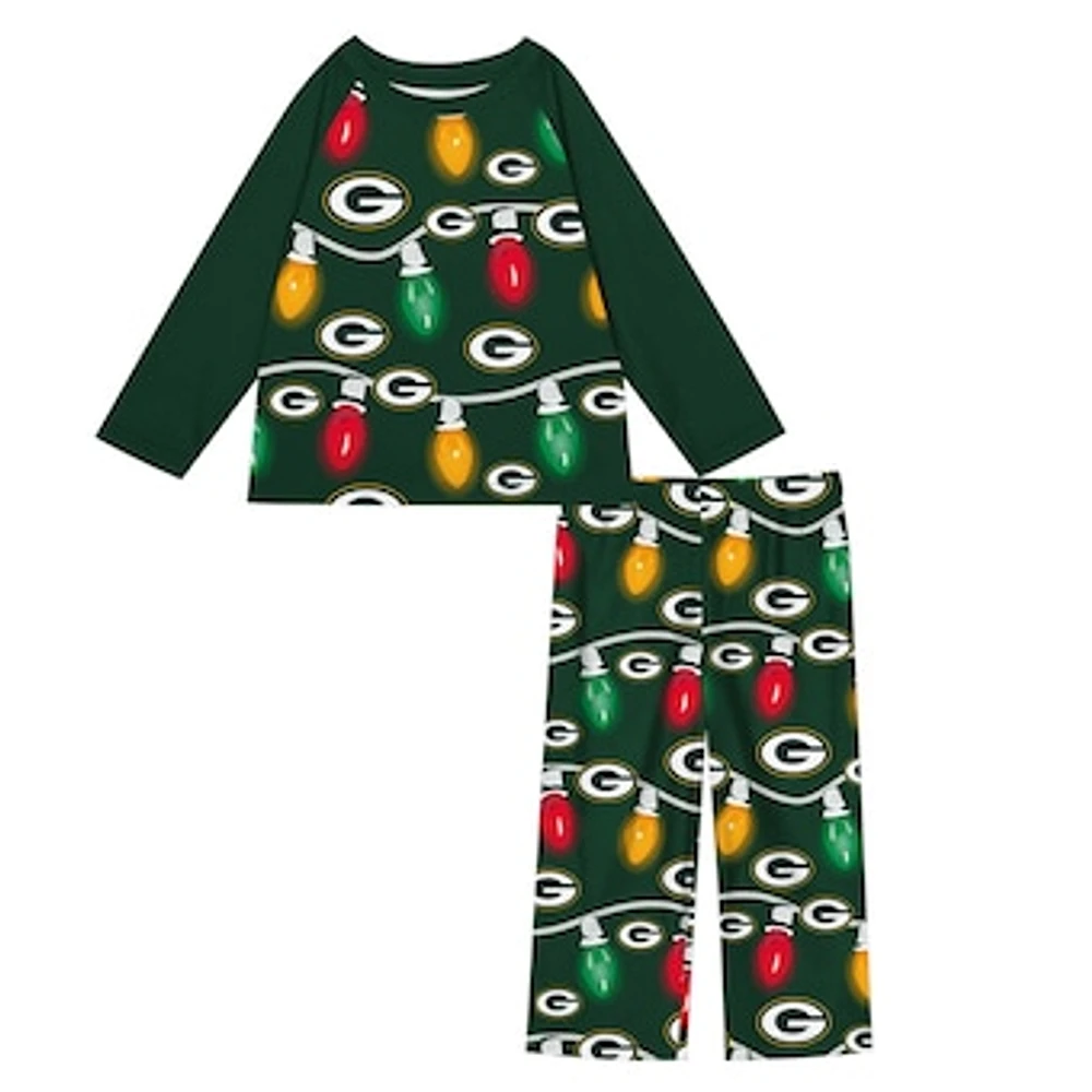 Preschool Green Bay Packers Two-Piece Garland Holiday Long Sleeve Pajama Set