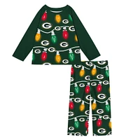 Preschool Green Bay Packers Two-Piece Garland Holiday Long Sleeve Pajama Set