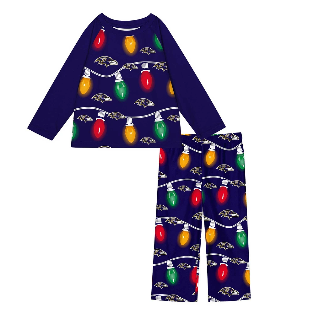 Preschool Baltimore Ravens Two-Piece Garland Holiday Long Sleeve Pajama Set