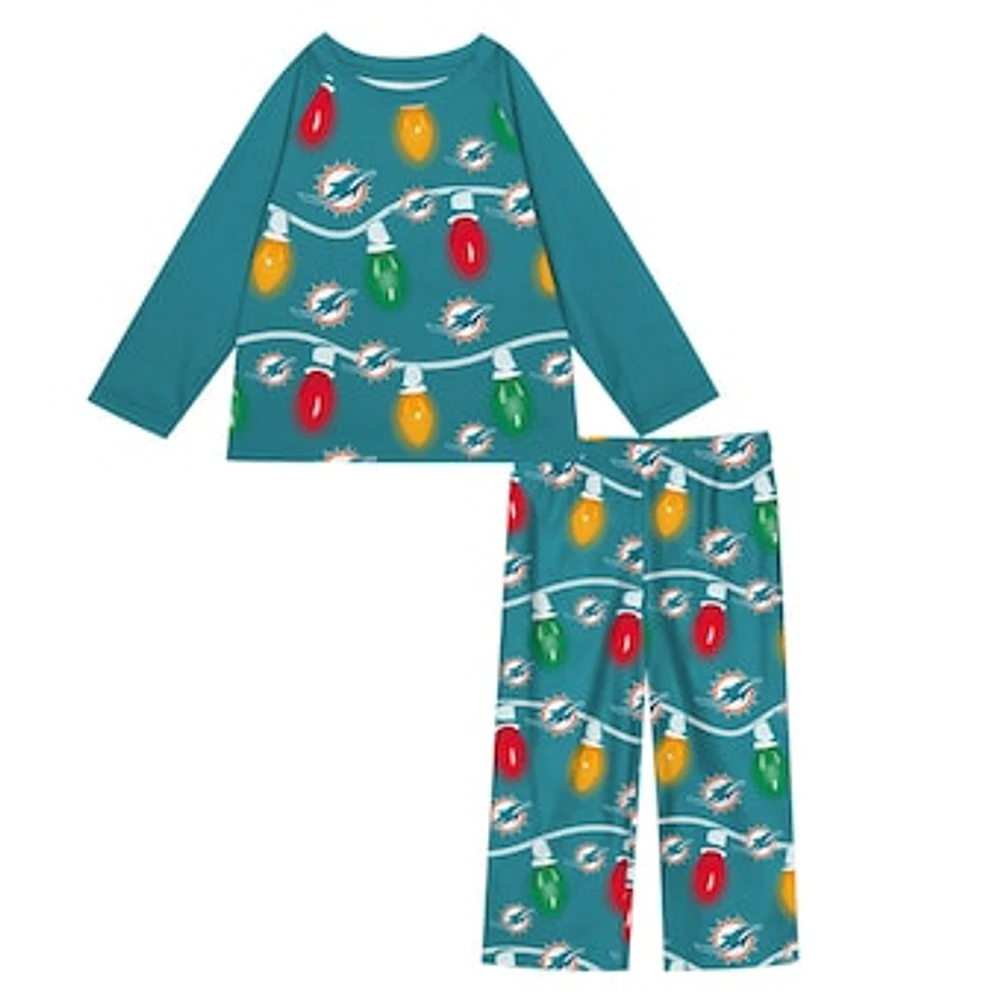 Toddler Miami Dolphins Two-Piece Garland Holiday Long Sleeve Pajama Set