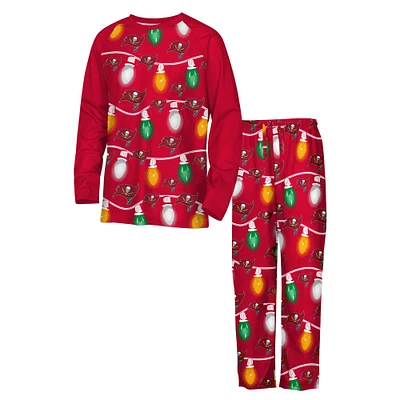 Youth Tampa Bay Buccaneers Two-Piece Garland Holiday Long Sleeve Pajama Set