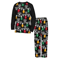 Youth Las Vegas Raiders Two-Piece Garland Holiday Long Sleeve Pajama Set