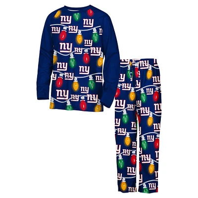 Youth New York Giants Two-Piece Garland Holiday Long Sleeve Pajama Set