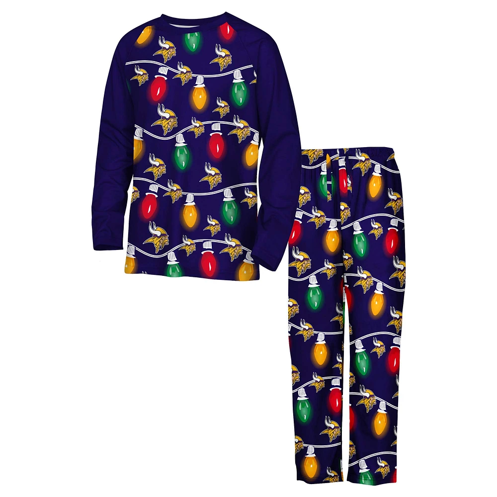 Youth Minnesota Vikings Two-Piece Garland Holiday Long Sleeve Pajama Set