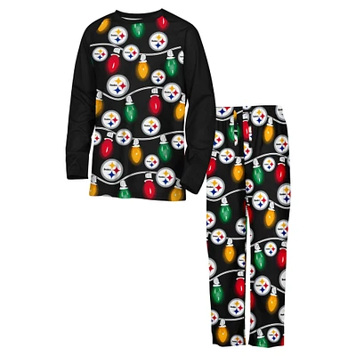 Youth Pittsburgh Steelers Two-Piece Garland Holiday Long Sleeve Pajama Set