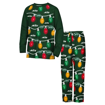 Youth New York Jets Two-Piece Garland Holiday Long Sleeve Pajama Set