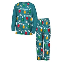 Youth Miami Dolphins Two-Piece Garland Holiday Long Sleeve Pajama Set