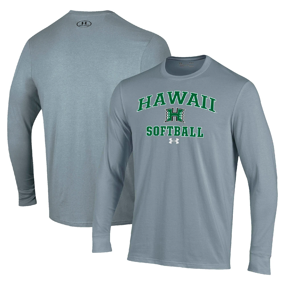 Men's Under Armour Gray Hawaii Rainbow Warriors Arch Softball Performance Long Sleeve T-Shirt