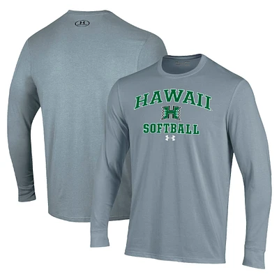 Men's Under Armour Gray Hawaii Rainbow Warriors Arch Softball Performance Long Sleeve T-Shirt