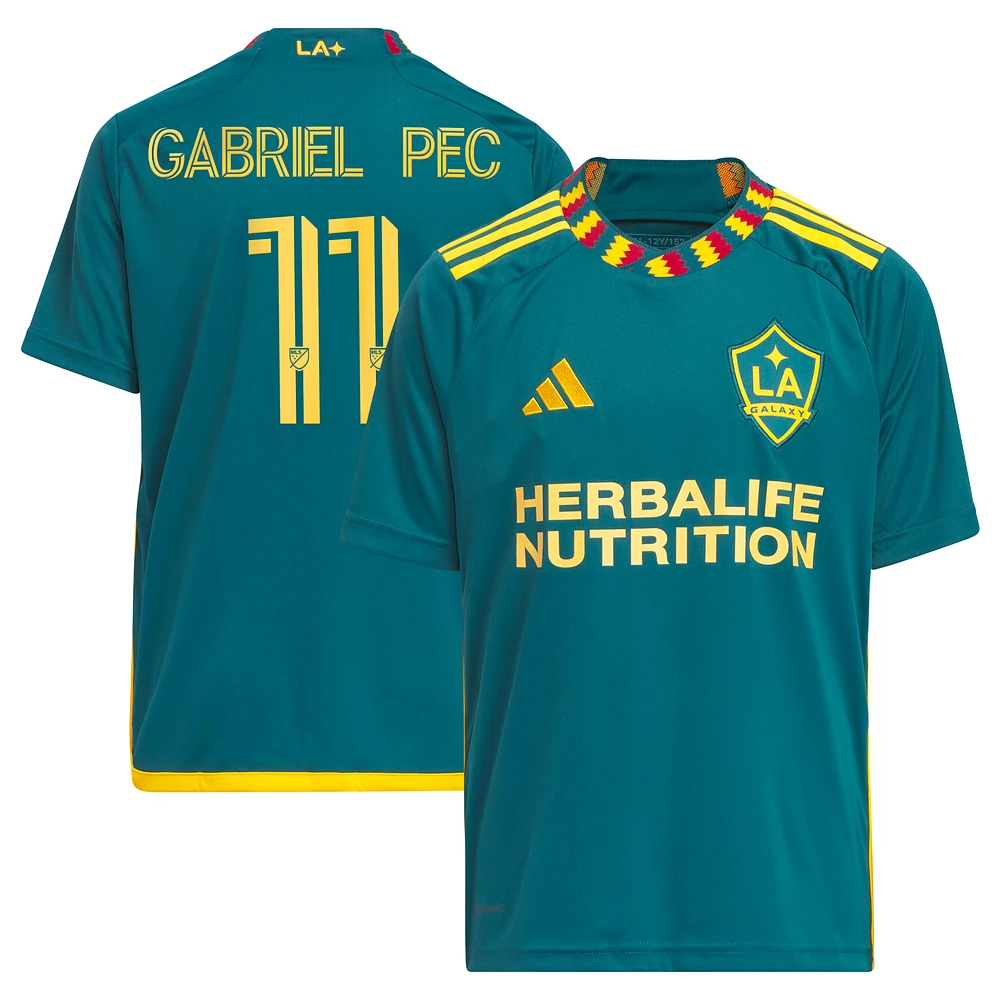 Youth adidas Gabriel Pec Green LA Galaxy 2024 Kit Replica Player Jersey