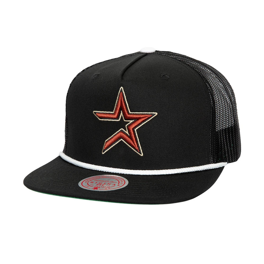 Men's Mitchell & Ness Black Houston Astros Rope Trucker Snapback Hat