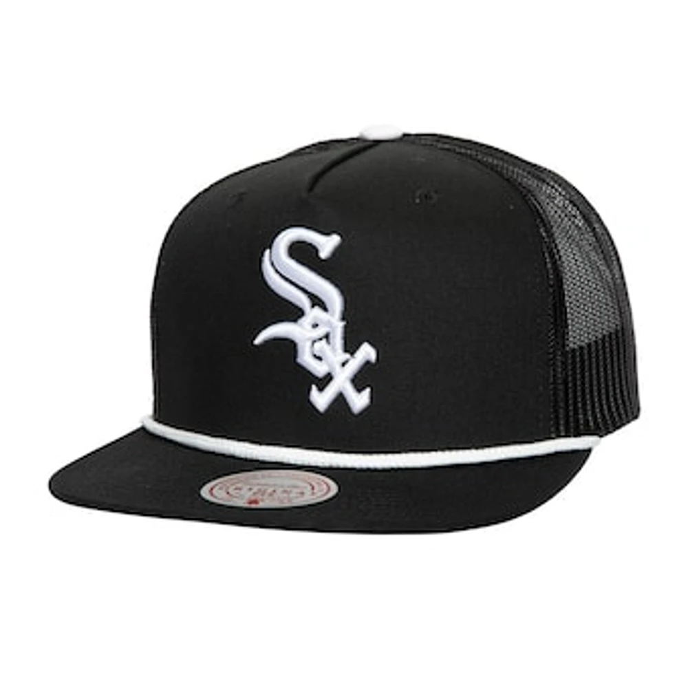 Men's Mitchell & Ness Black Chicago White Sox Rope Trucker Snapback Hat