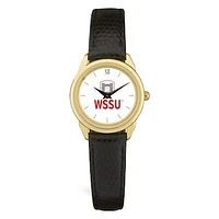 Women's  Gold Winston-Salem State Rams Black Leather Wristwatch