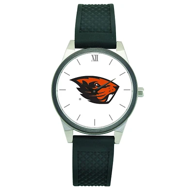 Women's  Silver Oregon State Beavers Black Silicone Strap Wristwatch