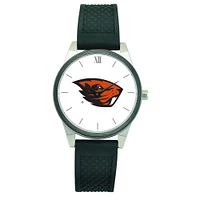 Women's  Silver Oregon State Beavers Black Silicone Strap Wristwatch