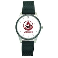 Women's  Silver Morehouse Maroon Tigers Black Silicone Strap Wristwatch