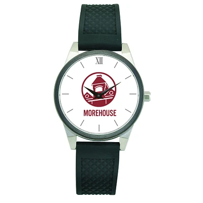 Women's  Silver Morehouse Maroon Tigers Black Silicone Strap Wristwatch