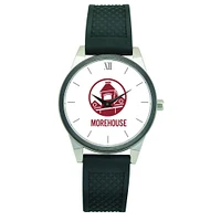 Women's  Silver Morehouse Maroon Tigers Black Silicone Strap Wristwatch