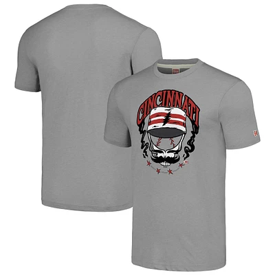 Men's Homage Gray Cincinnati Reds Grateful Dead Tri-Blend T-Shirt