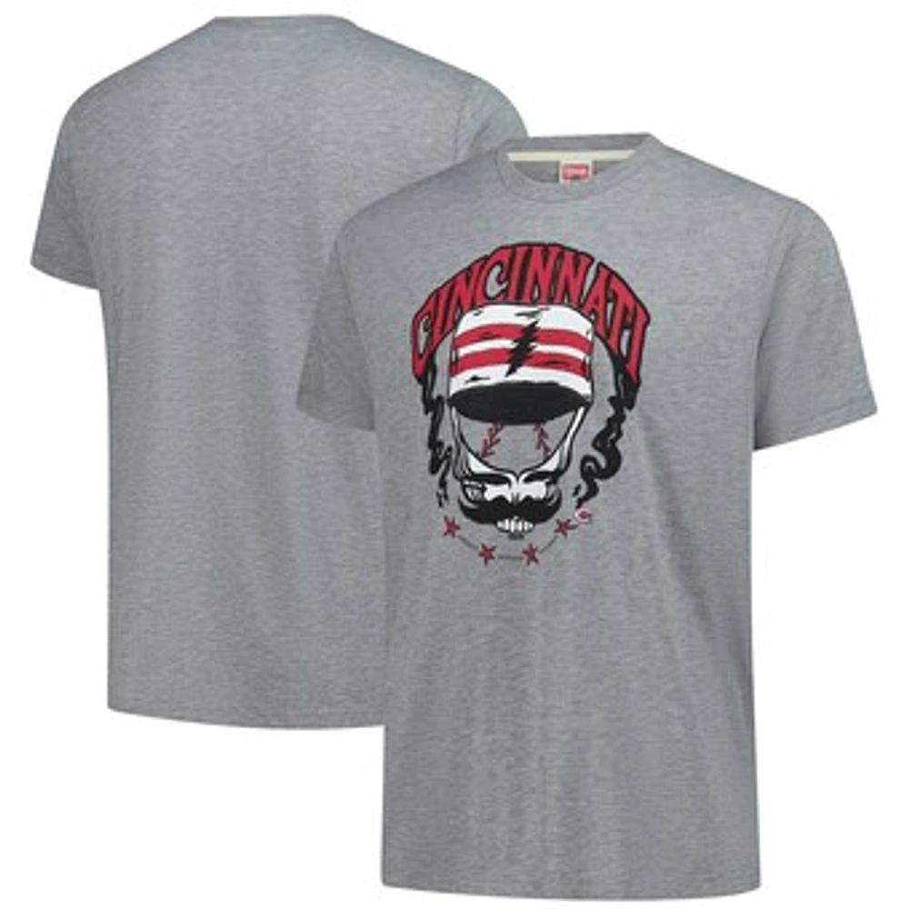 Men's Homage Gray Cincinnati Reds Grateful Dead Tri-Blend T-Shirt