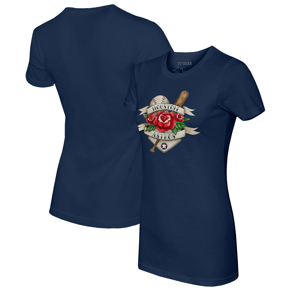 Women's Tiny Turnip Navy Houston Astros American Traditional Rose T-Shirt