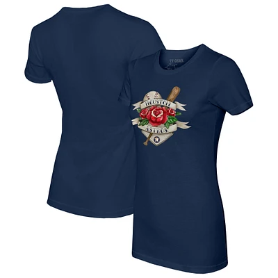 Women's Tiny Turnip  Navy Houston Astros American Traditional Rose T-Shirt