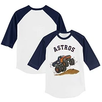 Infant Tiny Turnip  White/Navy Houston Astros Monster Truck 3/4-Sleeve Raglan T-Shirt
