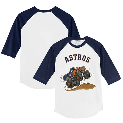 Infant Tiny Turnip  White/Navy Houston Astros Monster Truck 3/4-Sleeve Raglan T-Shirt
