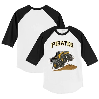 Infant Tiny Turnip  White/Black Pittsburgh Pirates Monster Truck 3/4-Sleeve Raglan T-Shirt