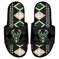 Men's ISlide Black Milwaukee Bucks Shooting Touch Rwanda Pattern Gel Slide Sandals