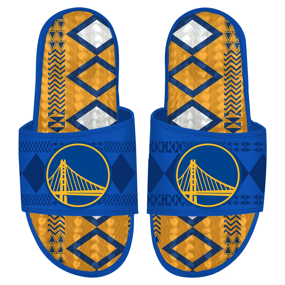 Men's ISlide Royal Golden State Warriors Shooting Touch Rwanda Pattern Gel Slide Sandals