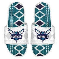 Men's ISlide White Charlotte Hornets Shooting Touch Rwanda Pattern Gel Slide Sandals