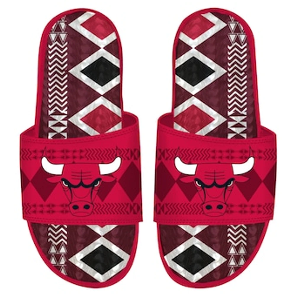 Men's ISlide Red Chicago Bulls Shooting Touch Rwanda Pattern Gel Slide Sandals