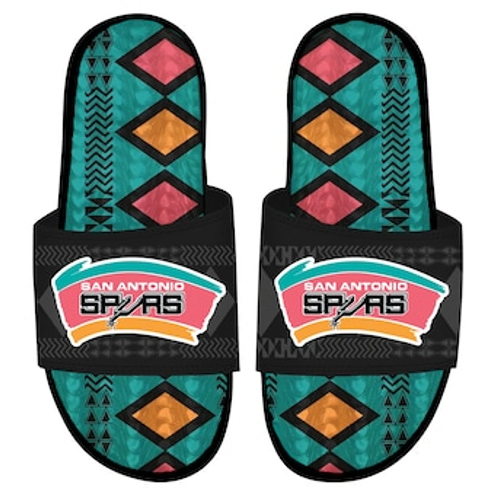 Men's ISlide Black San Antonio Spurs Shooting Touch Rwanda Pattern Gel Slide Sandals