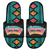 Men's ISlide Black San Antonio Spurs Shooting Touch Rwanda Pattern Gel Slide Sandals