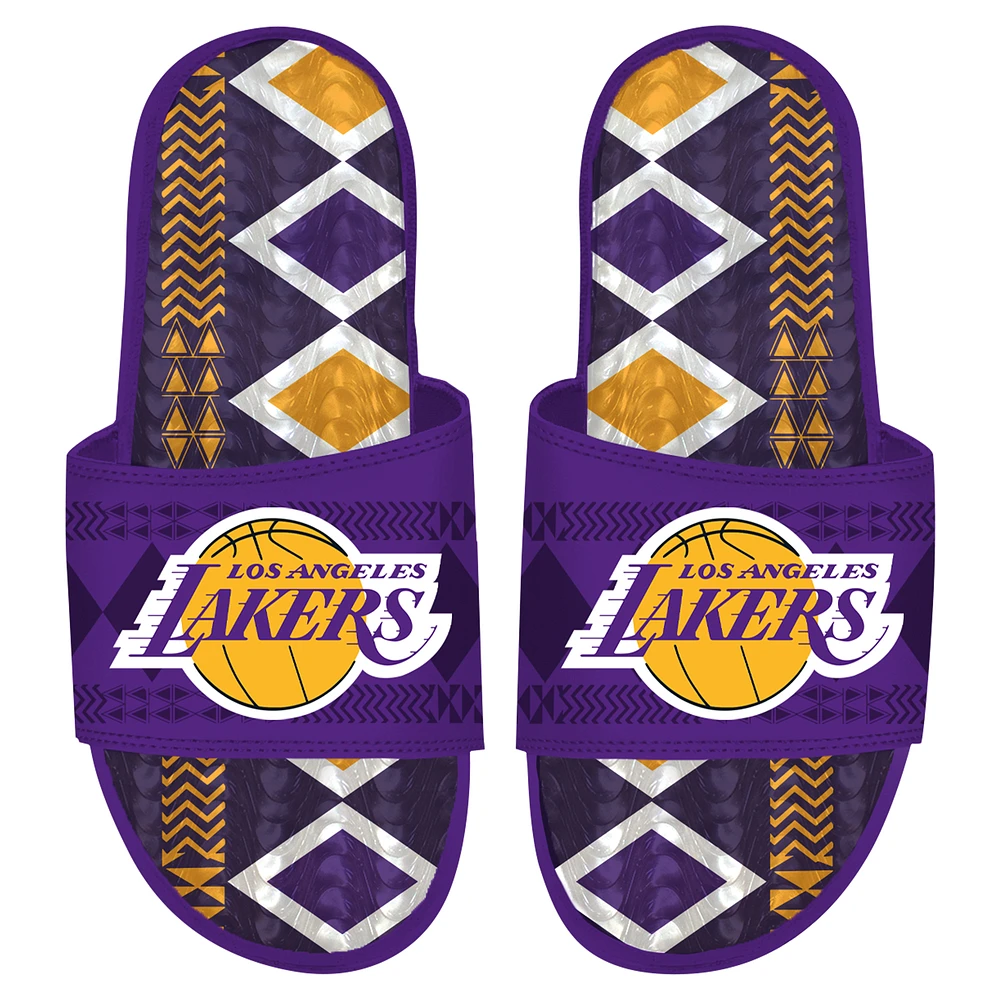 Men's ISlide Purple Los Angeles Lakers Shooting Touch Rwanda Pattern Gel Slide Sandals