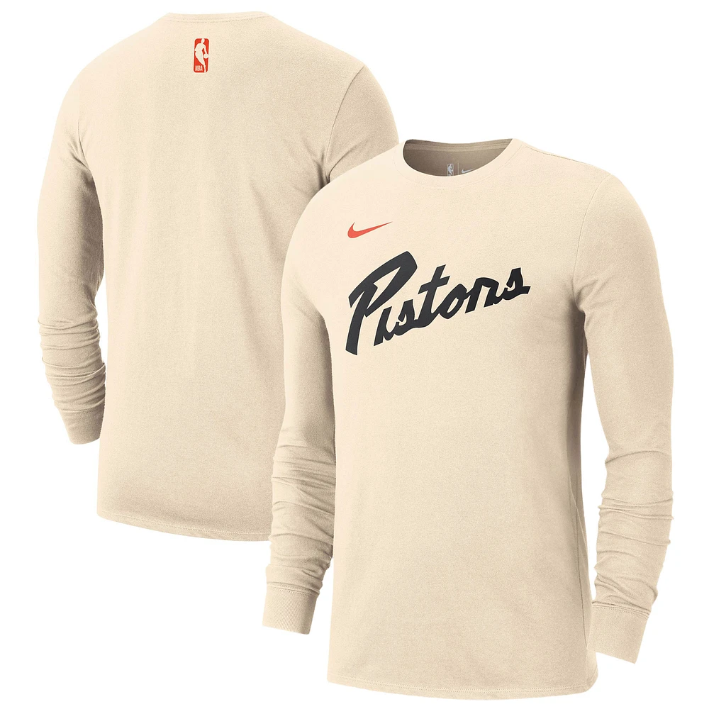 Men's Nike Tan Detroit Pistons 2024/25 City Edition Essential Logo Long Sleeve T-Shirt